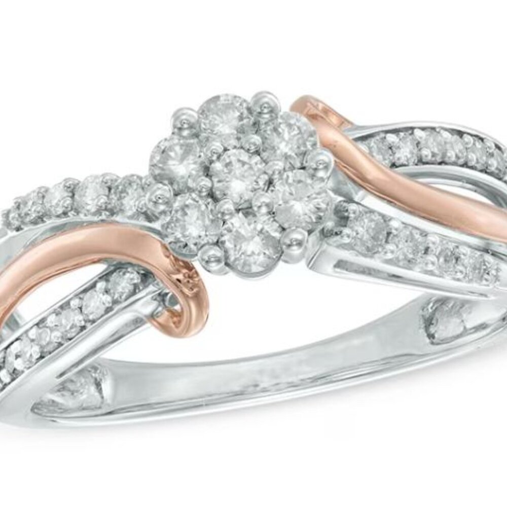 1/2 CT. T.W. Diamond Flower Cluster Split Shank Ring in 10K Two-Tone Gold